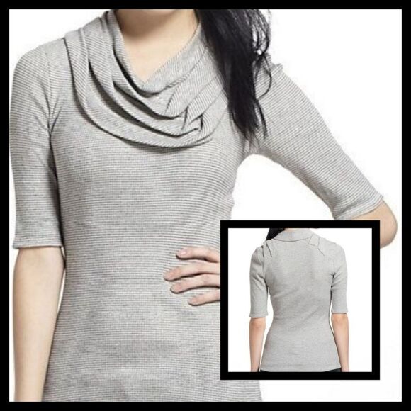 ANTHROPOLOGIE Deletta shirt micro stripe pleated cowl neck top XS - Picture 3 of 8